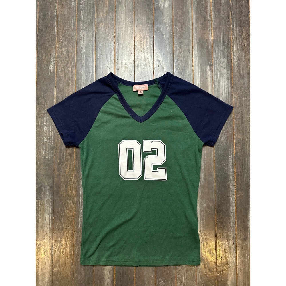 Fadedrose Green Navy Blue Raglan V-Neck 02 Graphic T-Shirt Womens Medium